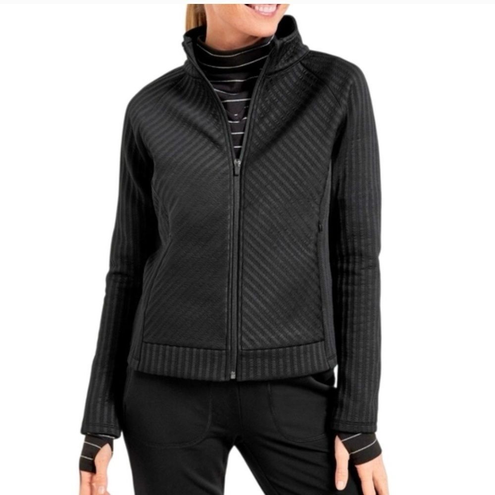Talbots Travel Capsule Black Textured Jacquard Zip Jacket with Pockets Size XL